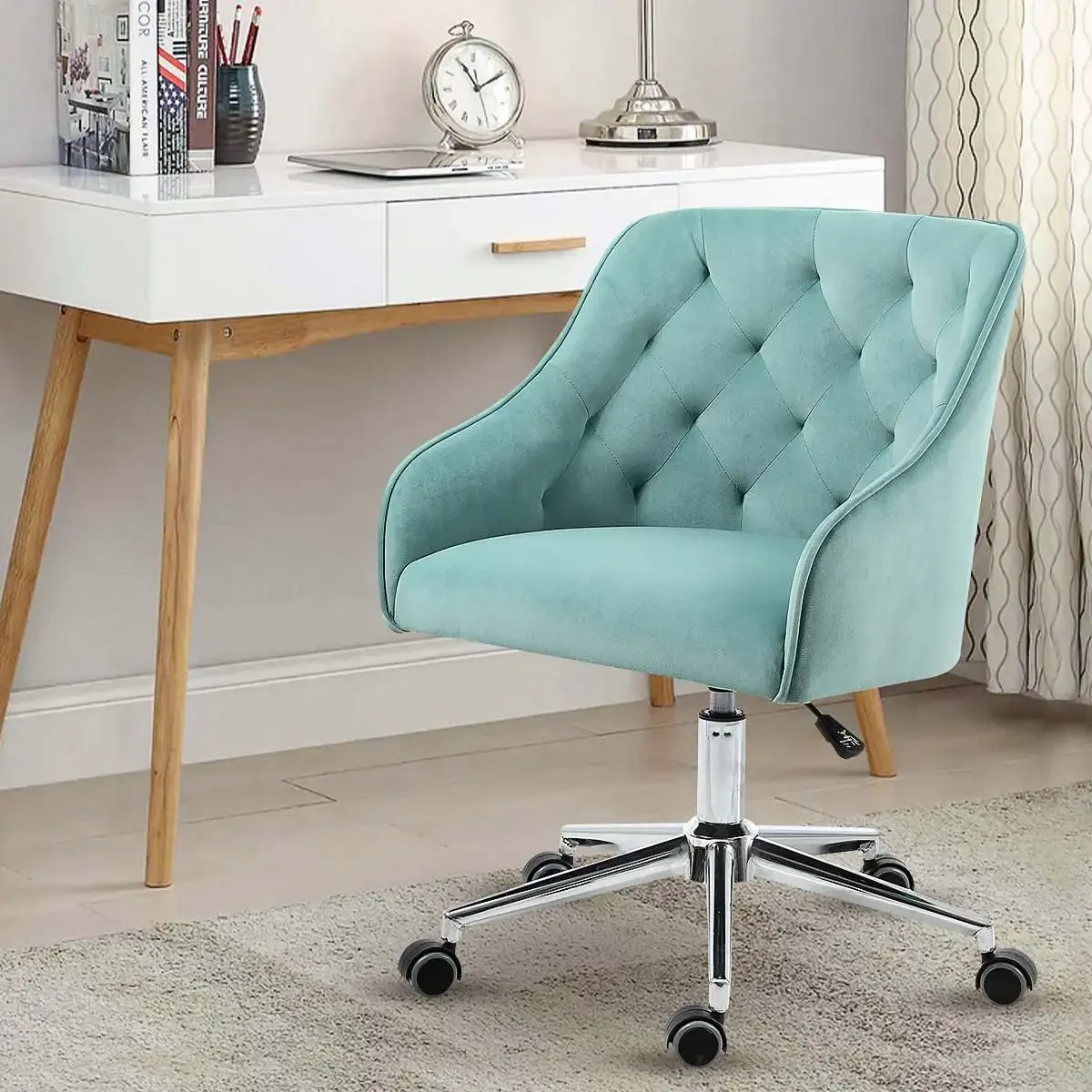 Task Chair Mid Back - 87CM Velvet Office Chair Desk Chair