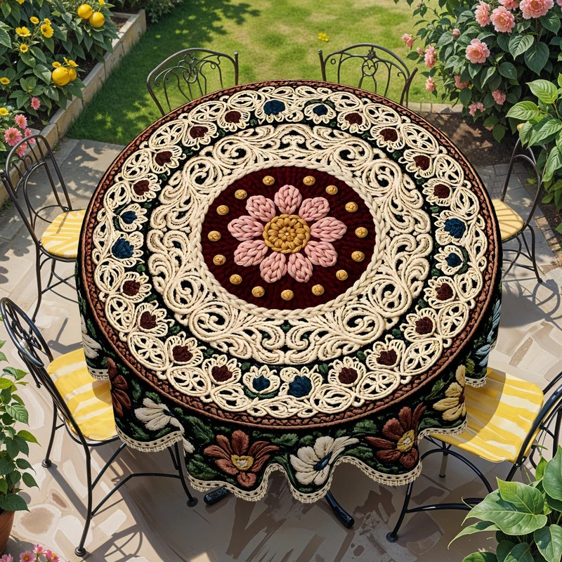 Conference Table Round - VIKAMA Vintage Floral Tablecloth, Embossed Rectangular