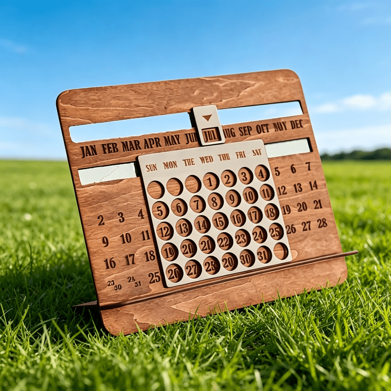 Conference Table Round - Wooden Perpetual Calendar with Monthly Chart