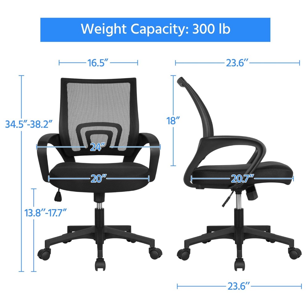 Task Chair Mid Back - Mid-Back Mesh Ergonomic Office Chair, Adjustable