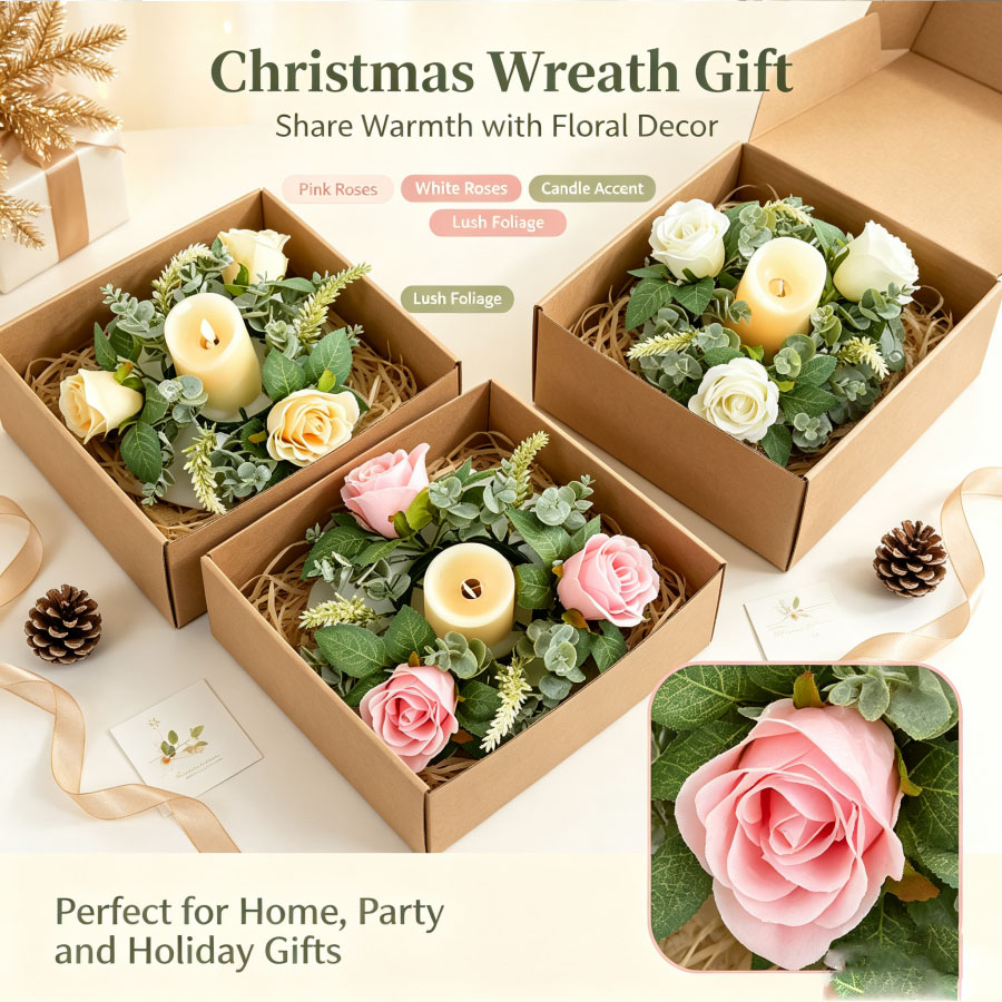 Conference Table Round - Artificial Rose Wreath Shaped Candlestick Floral